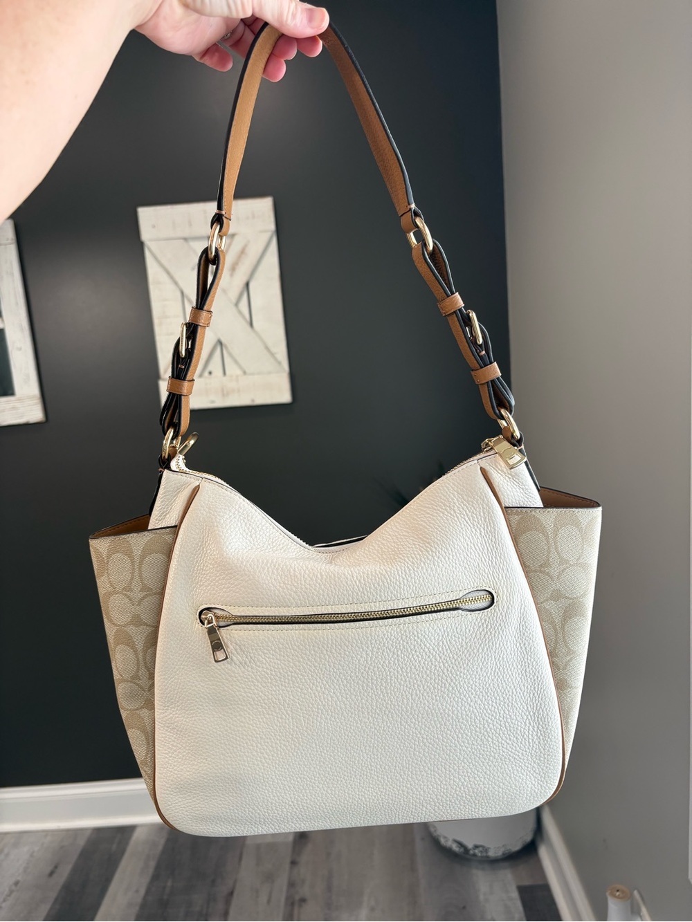 Coach Rori Shoulder Bag – Chalk Pebbled Leather & Signature Canvas - Picture 3 of 7
